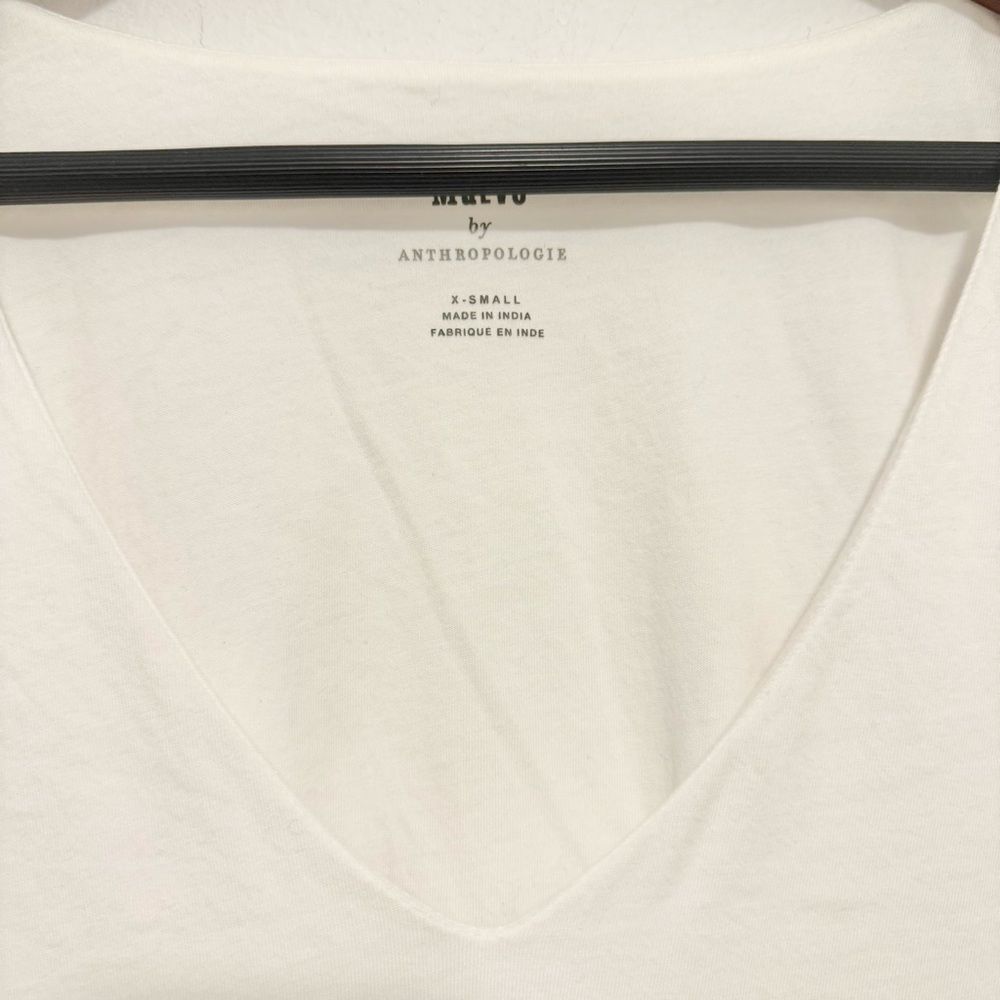 Maeve Anthro Oversized V-Neck Cotton Bubble Tee White Short Sleeve Size XS - Picture 5 of 8